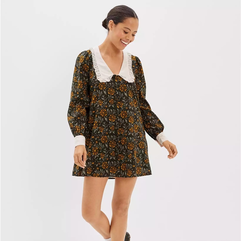 ISO AE Floral Ruffle Collar Shirt Dress